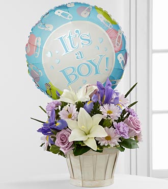 It's A Baby Boy Bouquet with Mylar Balloon