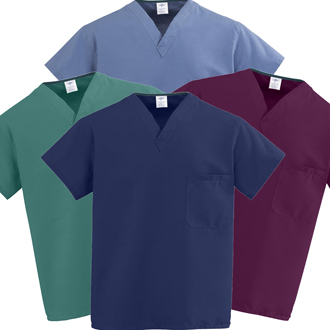 ComfortEase Unisex One-Pocket Reversible Scrub Tops Assorted Colors