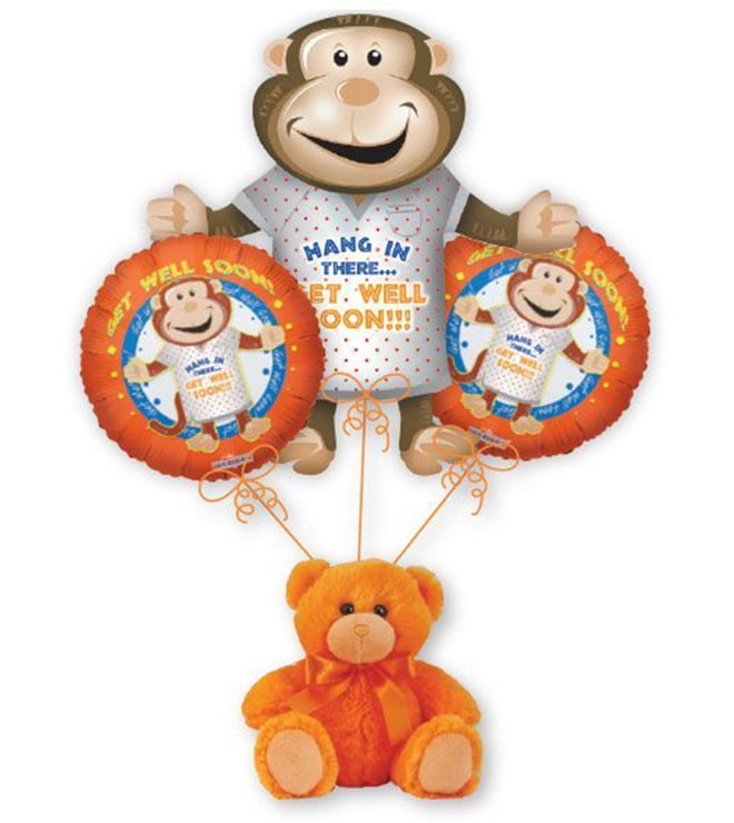 Orange Monkey Get Well Balloon Bouquet 