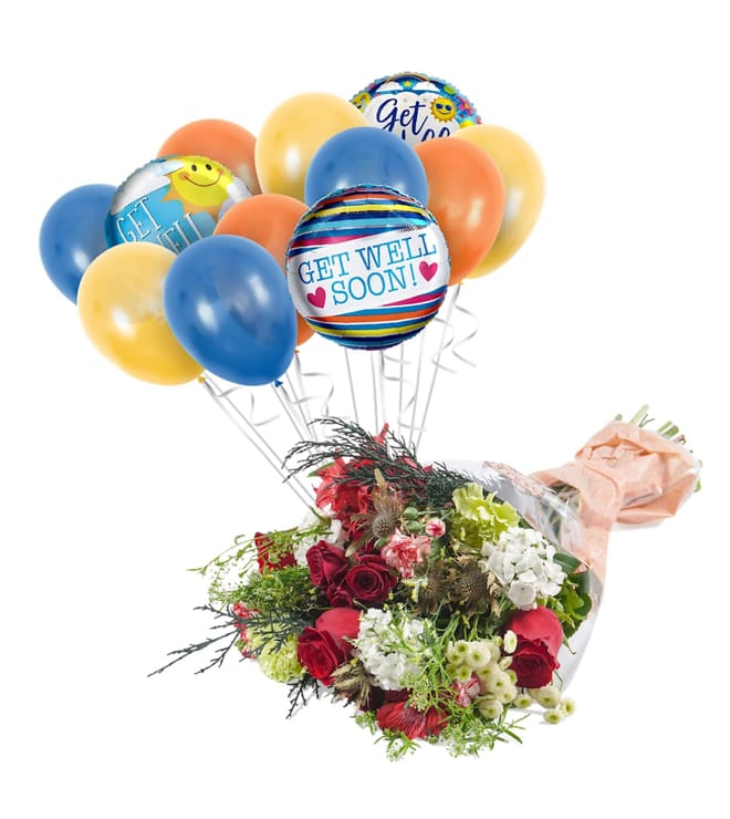 Seasonal Flowers & Balloon Bouquet