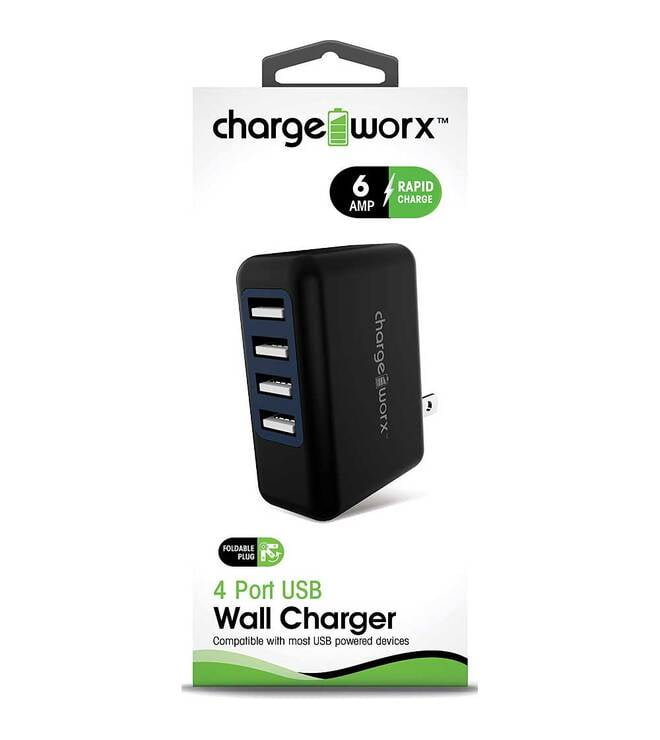 Chargeworx 4 Port Hub Charger With Type C Charging Black