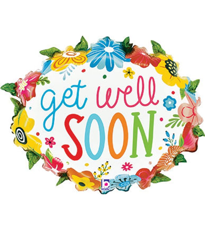 Get Well Soon Floral Wreath Balloon, 25in.