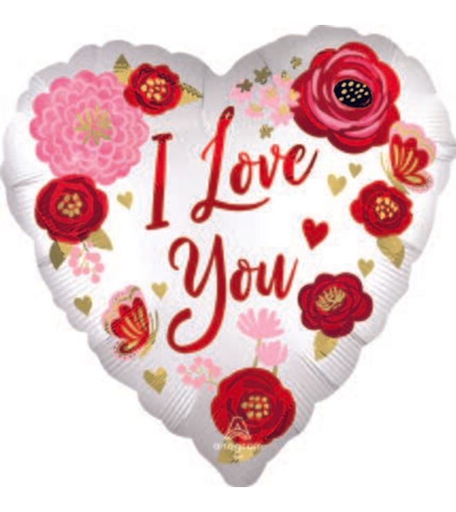 I Love You Flowers Heart Shaped Balloon, 18in.