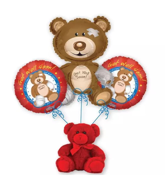 Get Well Bear Hug Heart-Shaped Mylar Balloon