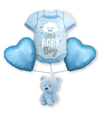 Baby Boy Balloon Bouquet W/Blue Bear