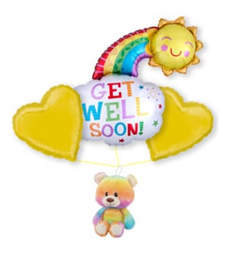 Get Well Rainbow Balloon Bouquet W/Rainbow Bear