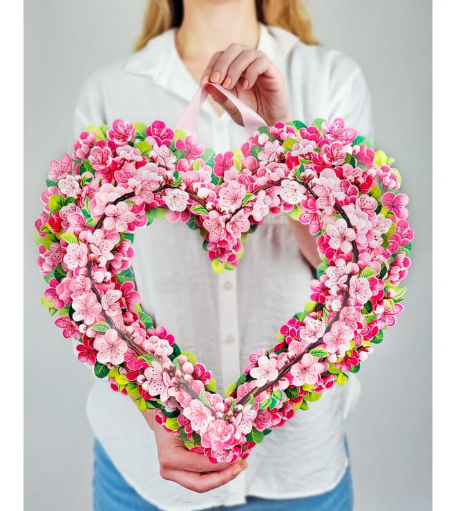 FreshCut Paper Cherry Blossom Heart Wreath