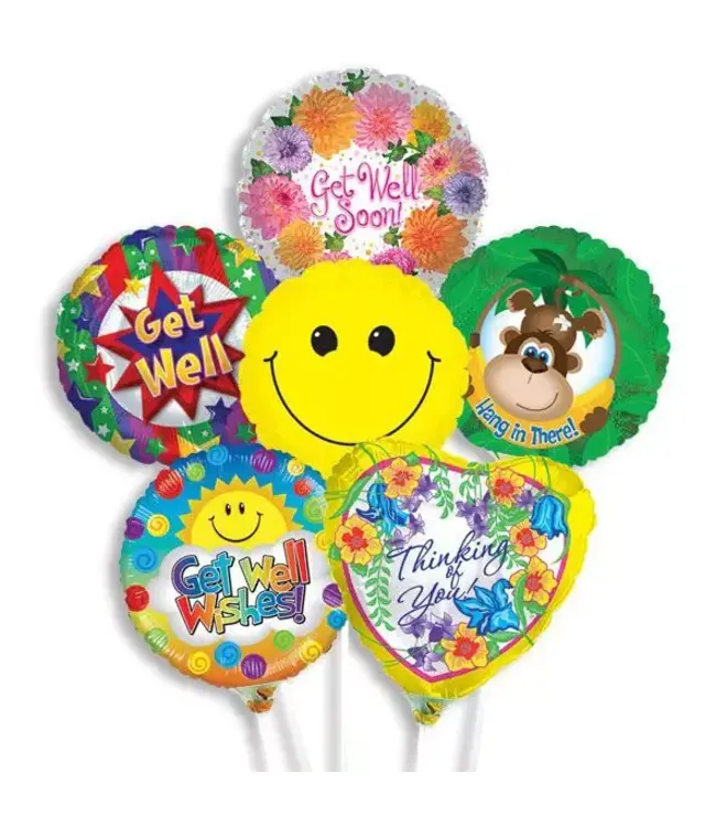 Mini Balloons On Sticks - 9 Inch - Get Well