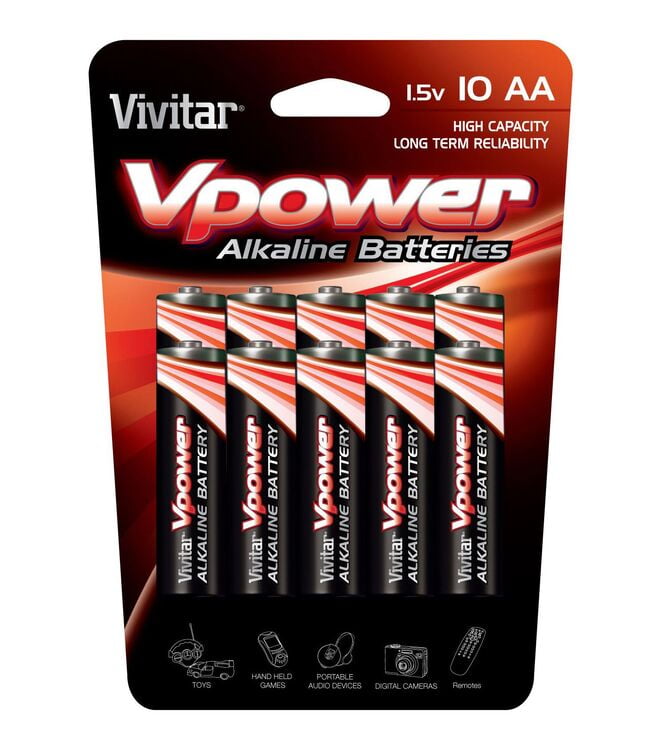 10PK V Power Size AA Alkaline Batteries