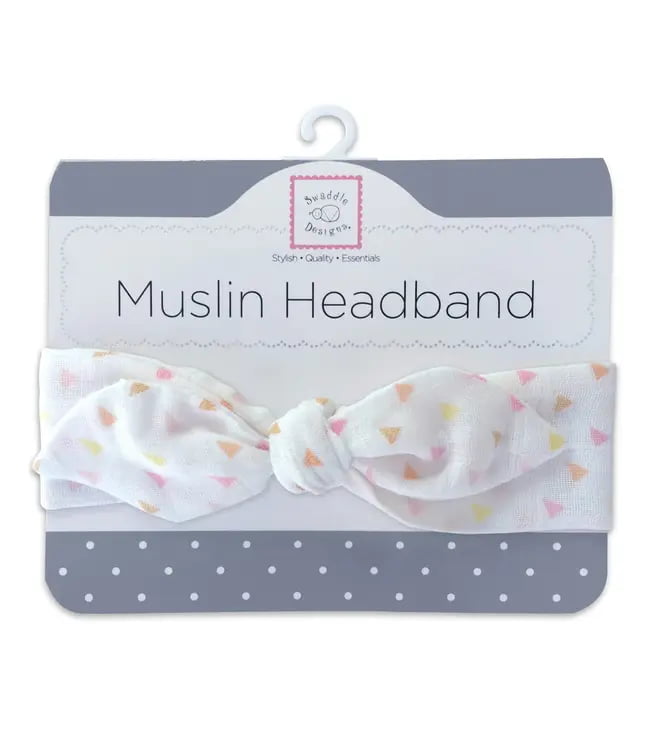 Muslin Headband Tiny Triangles Pink Newborn