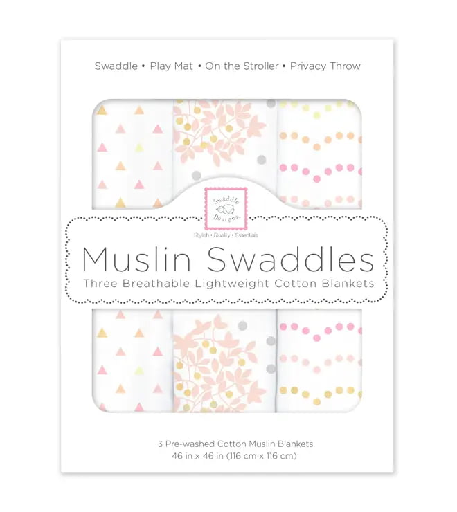 Muslin Swaddle Blankets 3Pk Heavenly Floral Pink