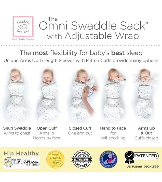 Omni Swaddle Sack With Arms Up Sleeves Tiny Arrows Soft Black Small