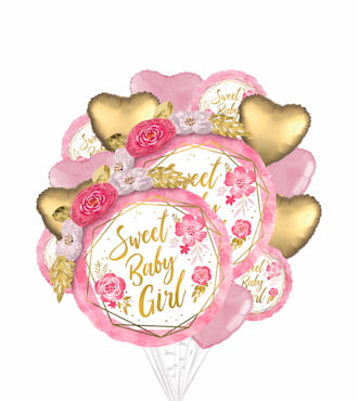 Flowers & Hearts Sweet Baby Girl Balloon Bouquet, 15pc