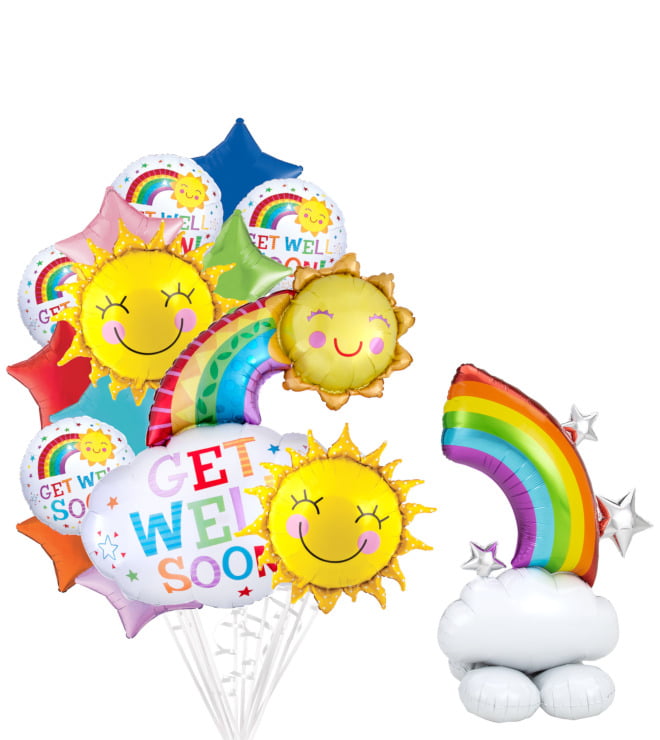 AirLoonz Rainbows, Stars & Sunshine Get Well Soon Balloon Bouquet, 16pc