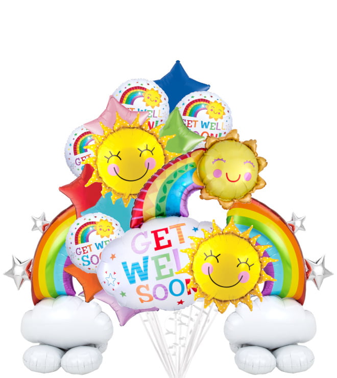 AirLoonz Rainbows, Stars & Sunshine Get Well Soon Balloon Bouquet, 17pc